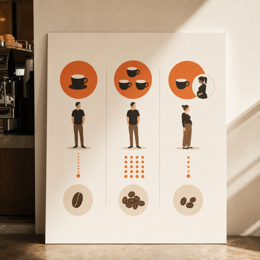 Diagram comparing recognised caffeine intake guidance