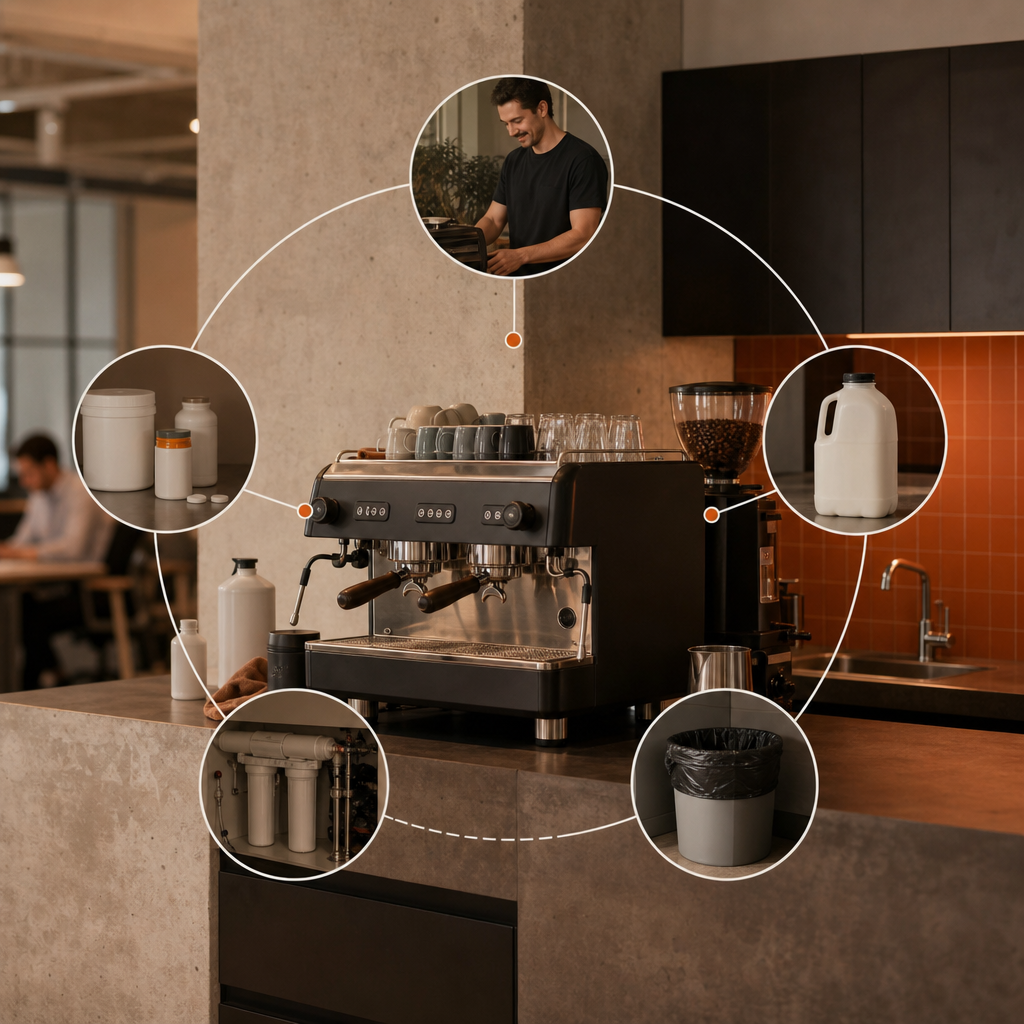 Commercial coffee machine cleaning cost components