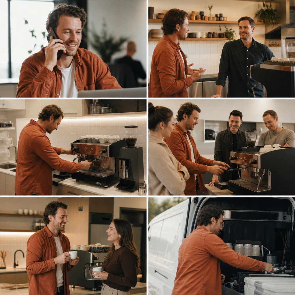 Six-step commercial coffee installation and service process