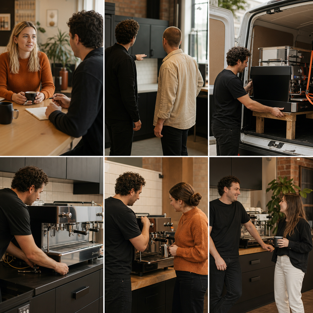 Six-step workplace coffee machine installation and service process