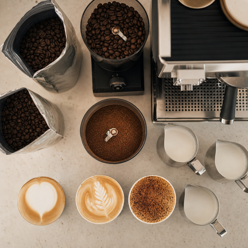 Coffee beans and milk measured against office drink output