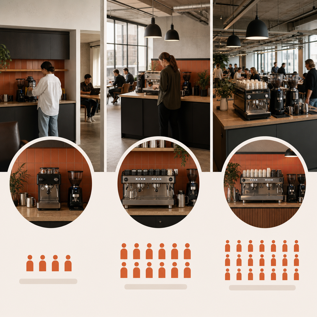 Coffee machine setups for different office sizes