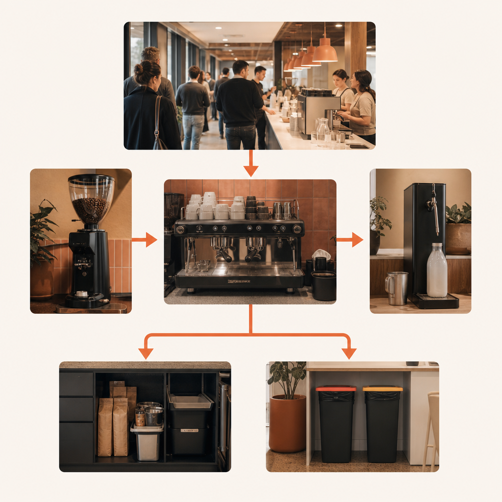 Office coffee machine capacity and peak-demand workflow