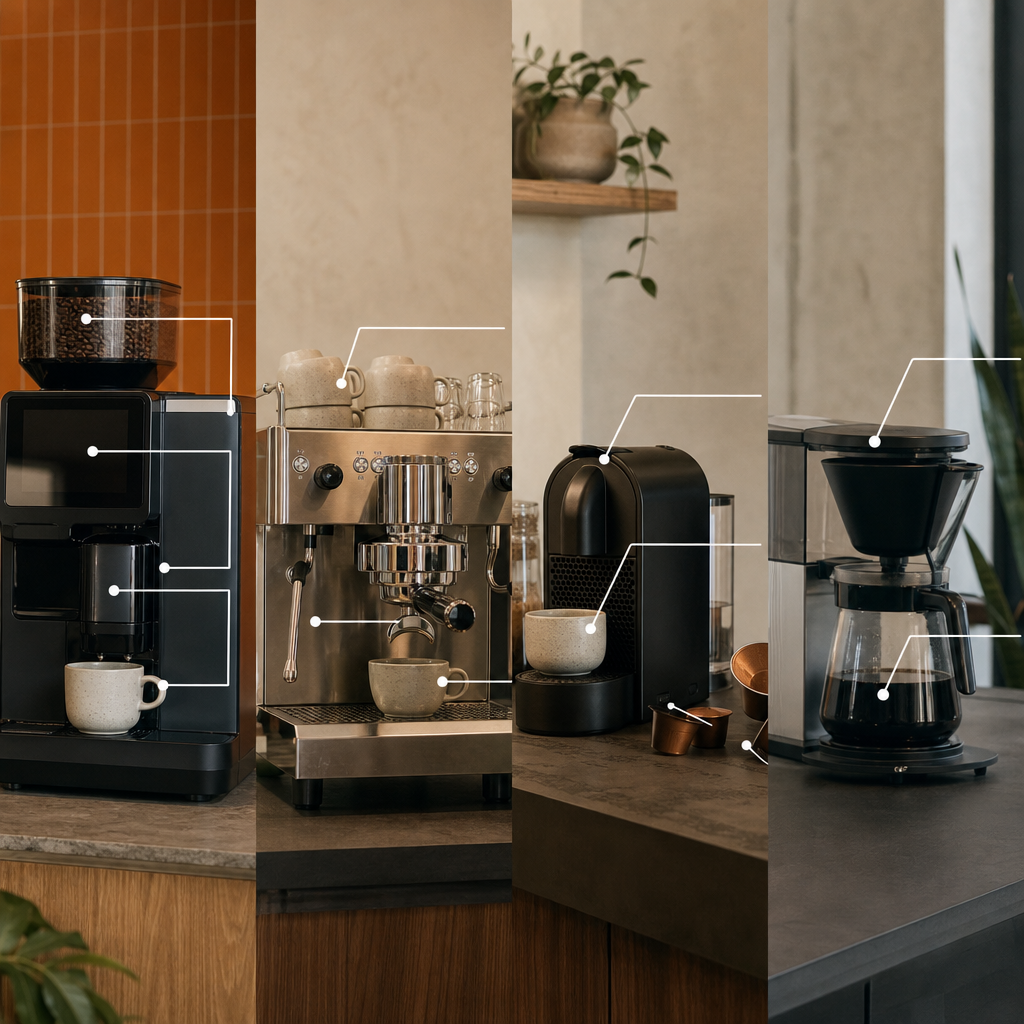 Comparison of four common office coffee machine types