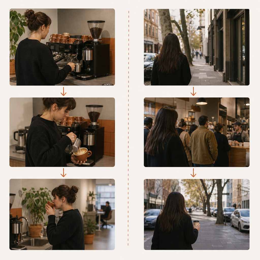 Comparison of an office coffee break and an off-site cafe trip