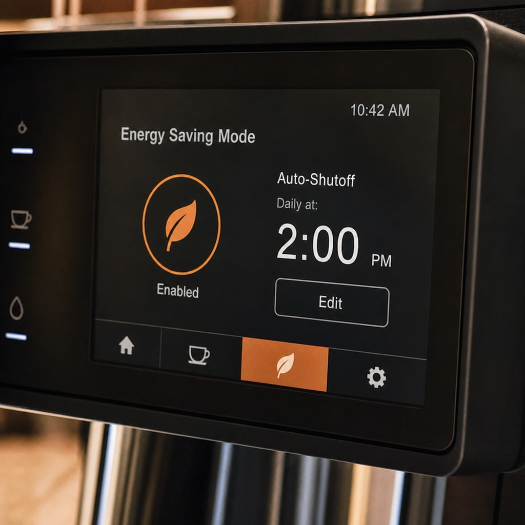 Coffee machine digital display showing an auto-shutoff timer