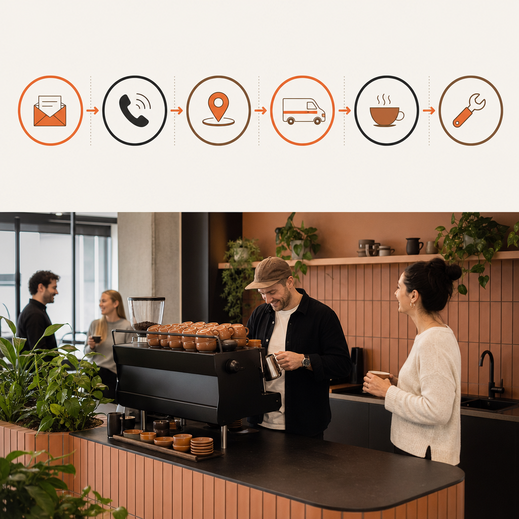 Six-step process from enquiry to ongoing coffee machine service visits