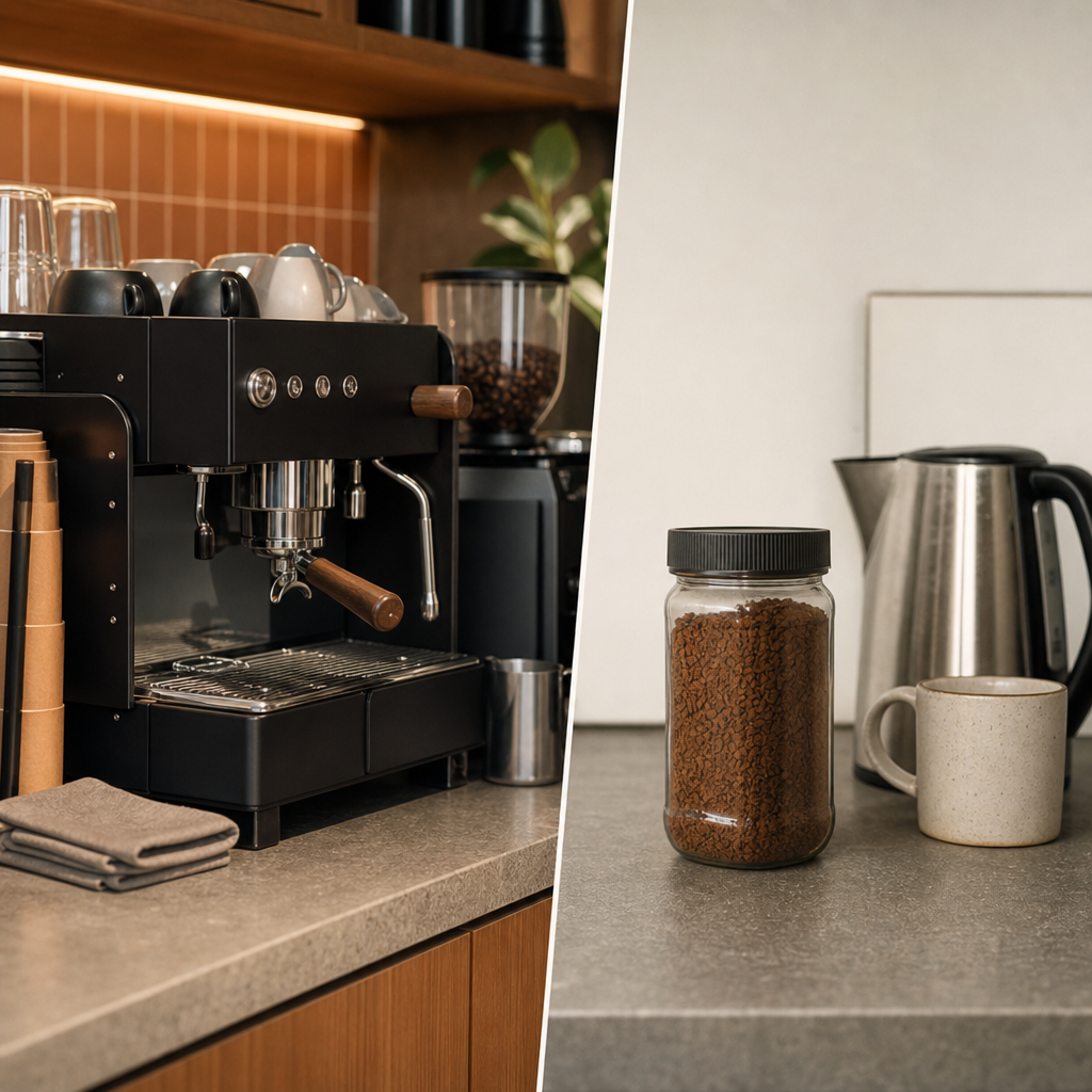 Comparison of a commercial coffee machine against an instant coffee jar setup