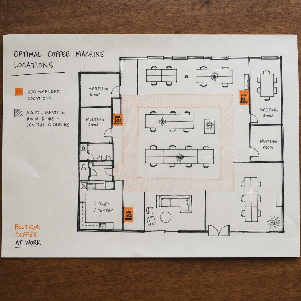 Office floorplan with suggested coffee machine locations