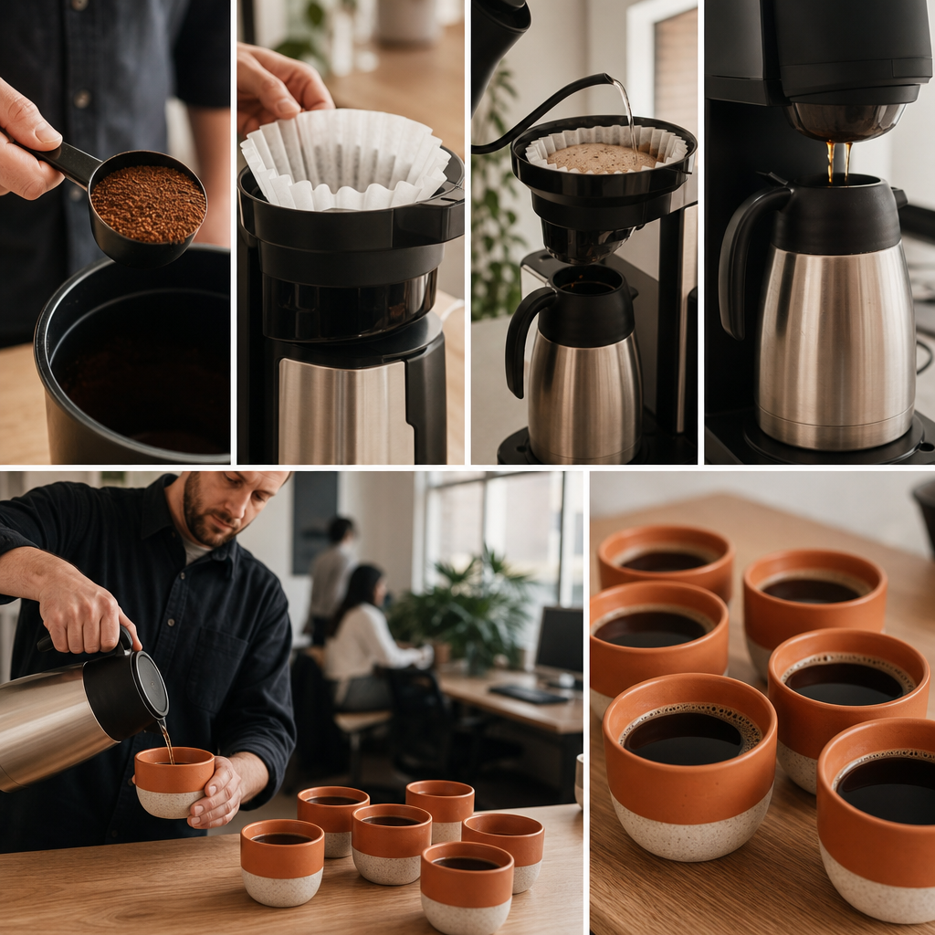 Batch brewer filling an insulated server for several office cups