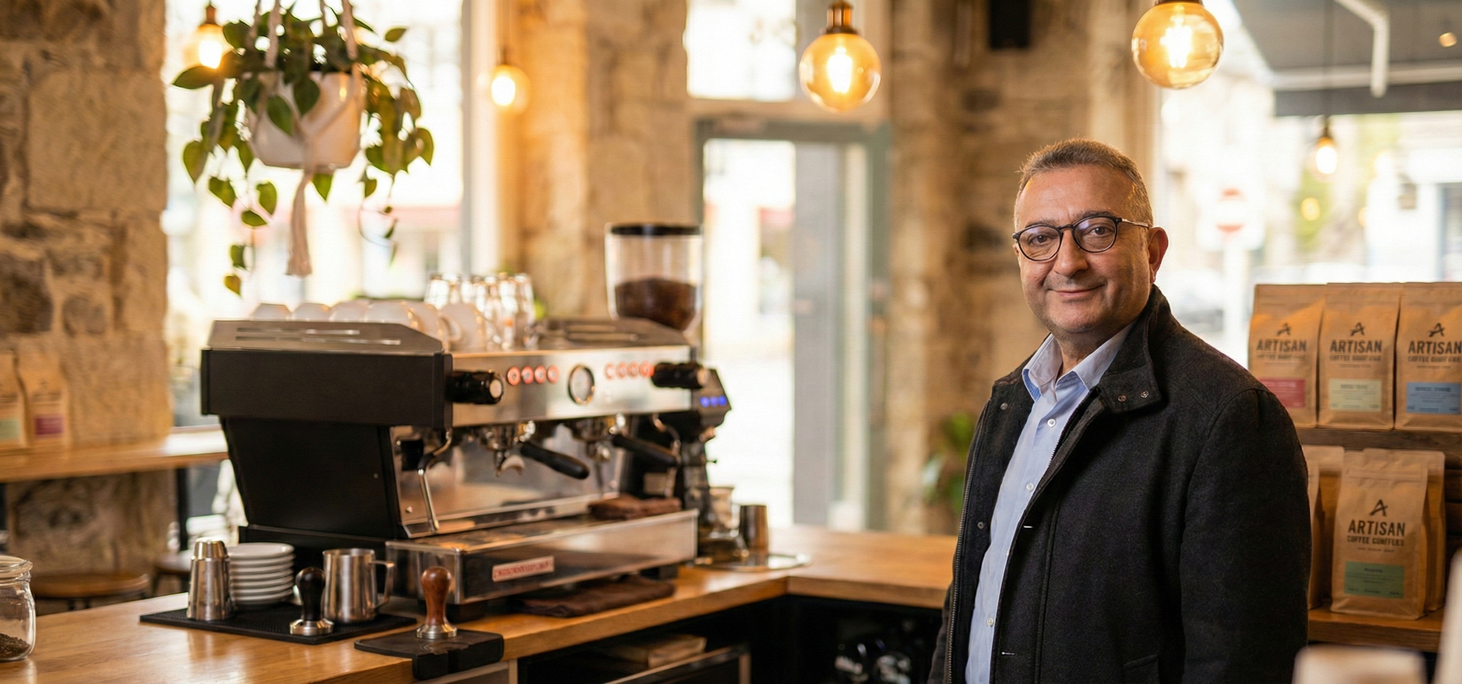 Chris at his workplace coffee setup